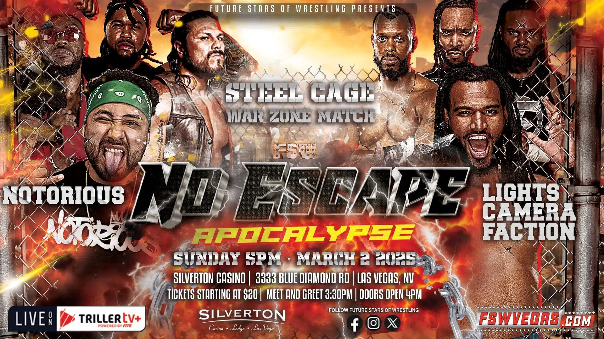 Future Stars of Wrestling FSW No Escape Apocalypse 2025 Notorious vs Lights Camera Faction